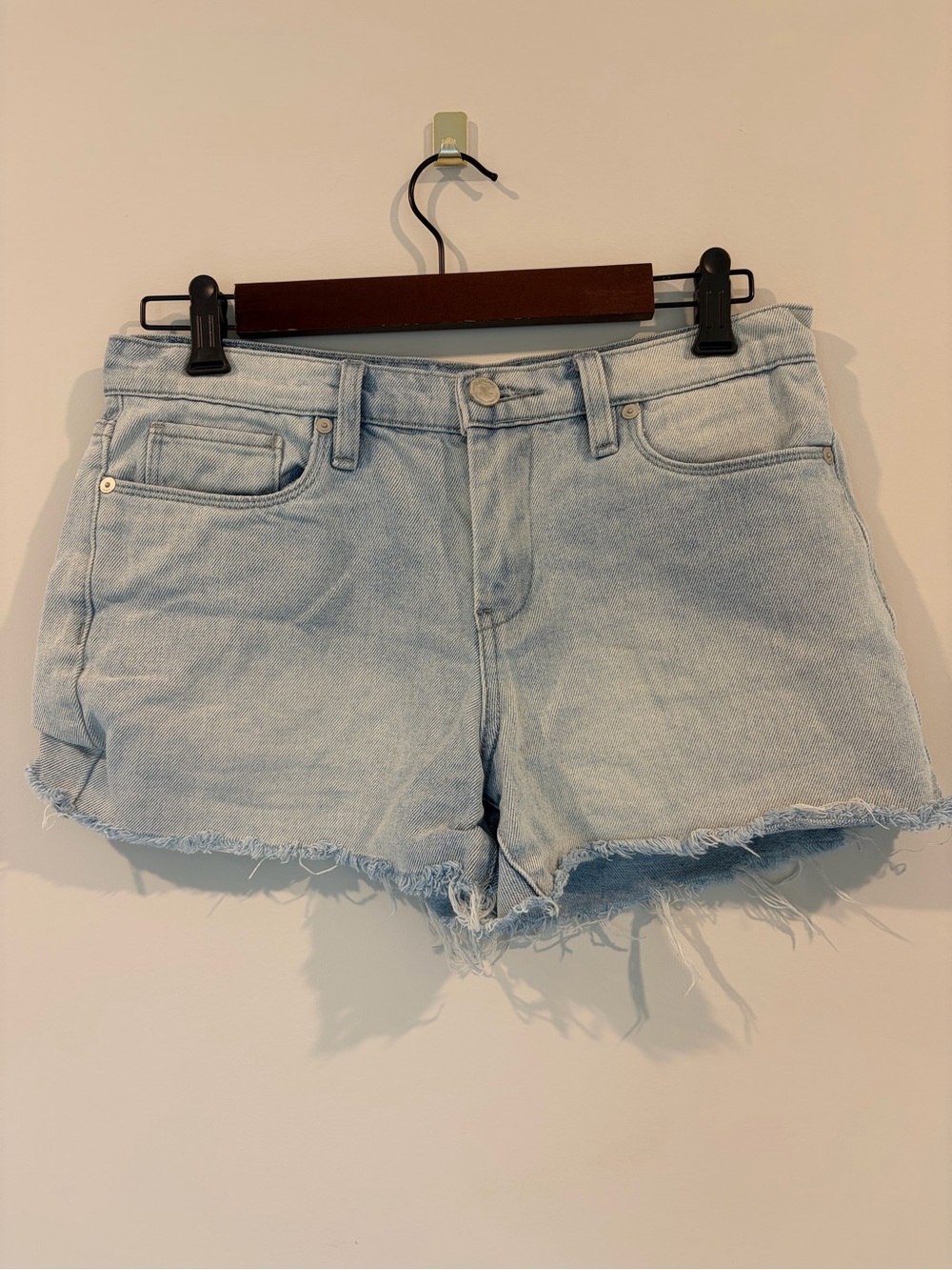 Blank NYC Light Blue Frayed Hem Denim Shorts